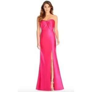 ALFRED SUNG Sateen Strapless Pleated Front Slit Formal Gown Size 10 NWT